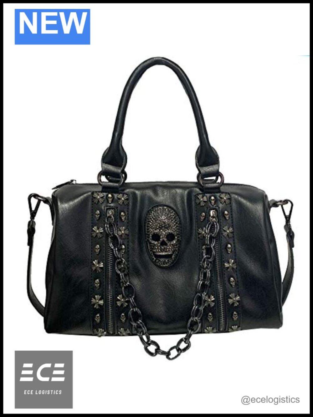 PU Leather Skull Chain Satchel Tote Handbag Shoulder Crossbody Bag